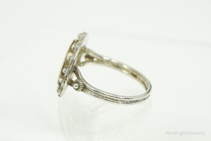 Vintage Cannetille Two Tone Silver Ring - Size 8