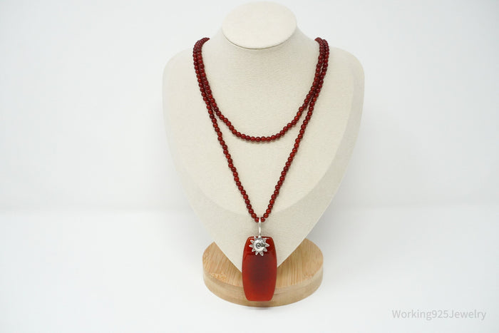 Vintage Carnelian Sterling Silver Necklace 36"