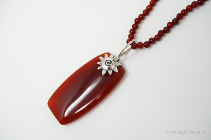 Vintage Carnelian Sterling Silver Necklace 36"
