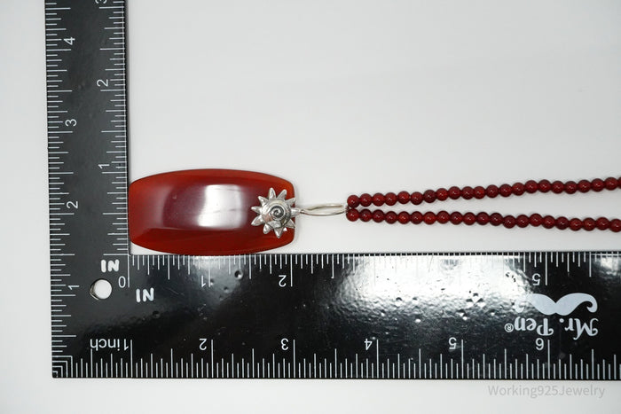 Vintage Carnelian Sterling Silver Necklace 36"