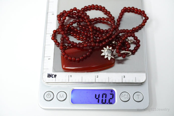 Vintage Carnelian Sterling Silver Necklace 36"