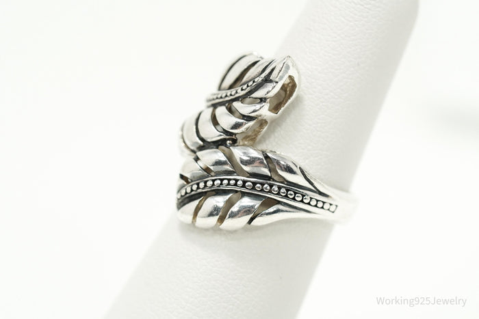 Vintage CFJ Feather Leaf Floral Wrap Sterling Silver Ring - Size 6