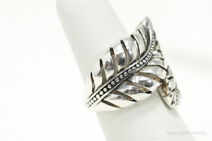 Vintage CFJ Feather Leaf Floral Wrap Sterling Silver Ring - Size 6