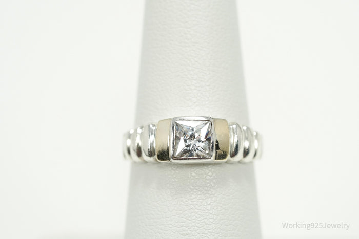 Vintage Cubic Zirconia Gold Vermeil Sterling Silver Ring - Size 6.75