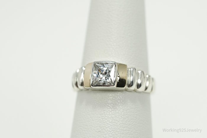 Vintage Cubic Zirconia Gold Vermeil Sterling Silver Ring - Size 6.75