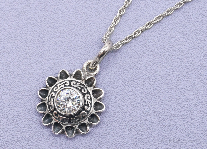 Vintage Cubic Zirconia Sterling Silver Necklace 22"