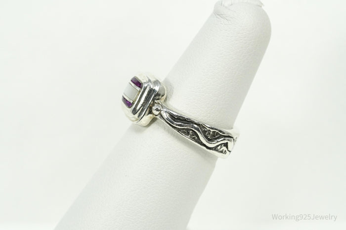 Vintage DeSantis Jewelry Co Mother Of Pearl & Charoite Inlay Sterling Silver Ring - Size 5.75