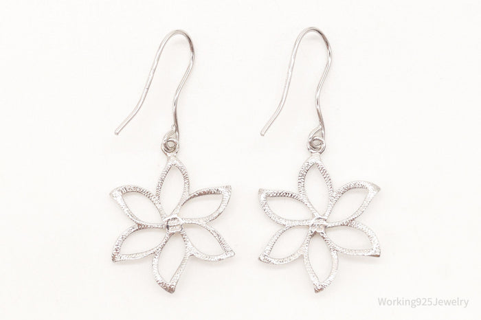 Vintage Designer FAS Large Flowers Gold Vermeil Sterling Silver Earrings