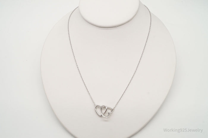 Vintage Designer FZN Linked Hearts Sterling Silver Necklace