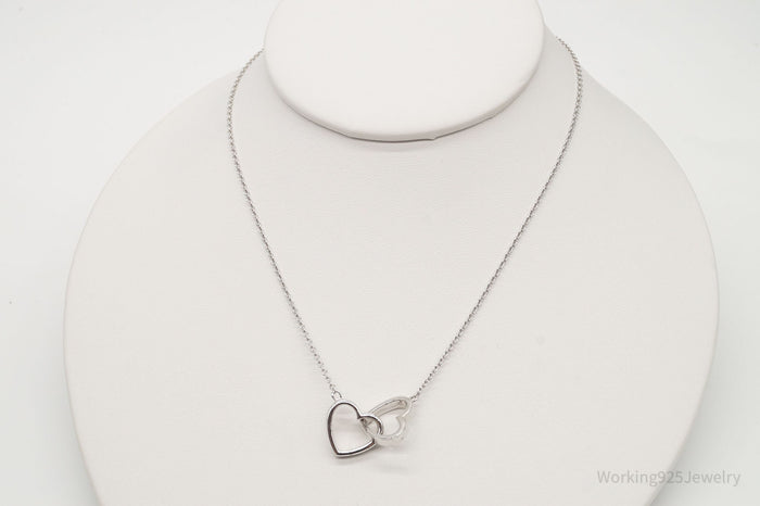 Vintage Designer FZN Linked Hearts Sterling Silver Necklace