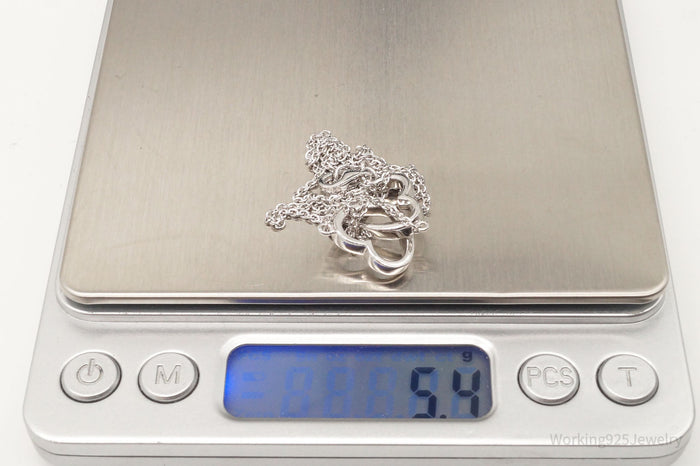 Vintage Designer FZN Linked Hearts Sterling Silver Necklace