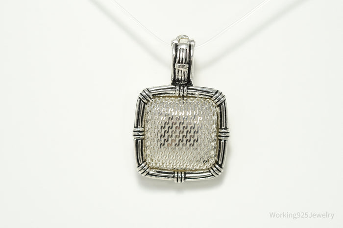Vintage Designer Joseph Esposito Signature Mesh Design Sterling Silver Pendant