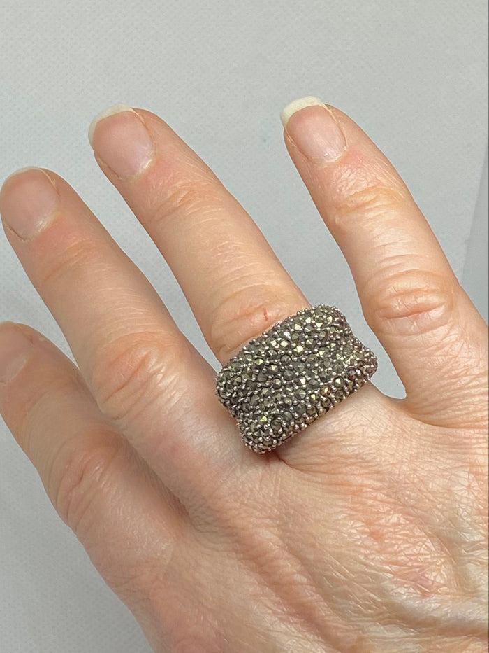 Vintage Designer Marcasite Cluster Sterling Silver Ring Size 7