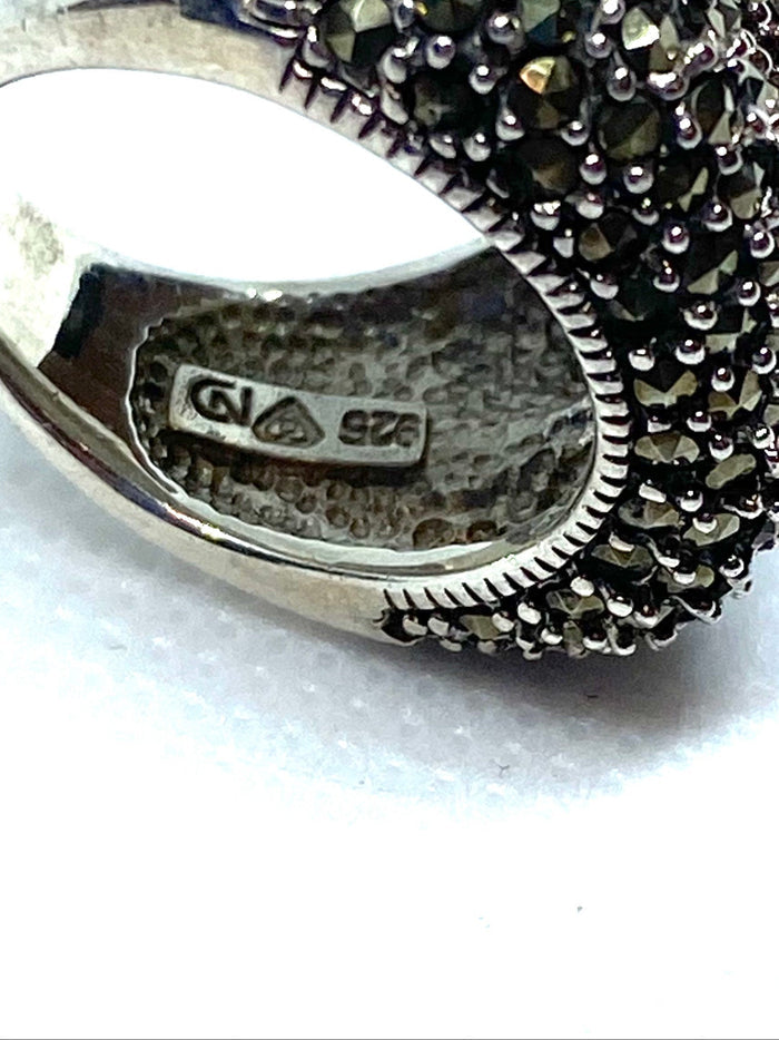 Vintage Designer Marcasite Cluster Sterling Silver Ring Size 7