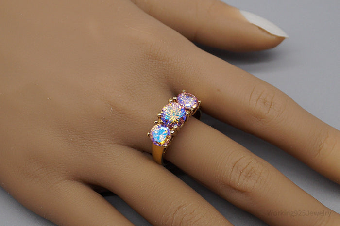Vintage Designer Mystic Topaz Gold Vermeil Over Sterling Silver Ring Size 10.5