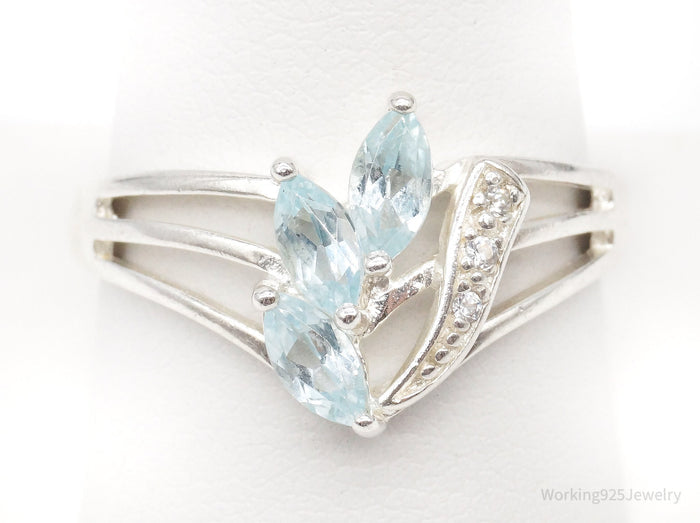 Vintage Designer NV Blue Topaz Cubic Zirconia Sterling Silver Ring - Size 10