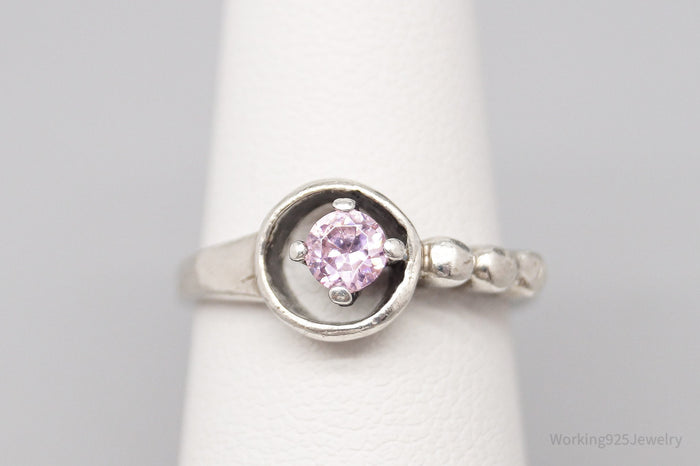 Vintage Designer Pink Cubic Zirconia Sterling Silver Ring - Size 5.25