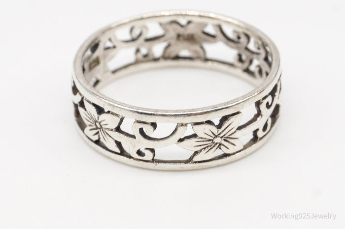 Vintage Designer PSCL Flowers Floral Cut Out Sterling Silver Band Ring Size 10
