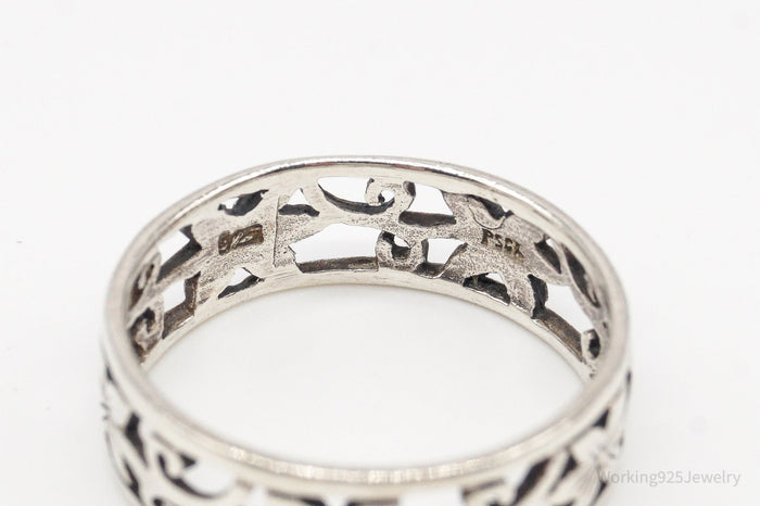 Vintage Designer PSCL Flowers Floral Cut Out Sterling Silver Band Ring Size 10