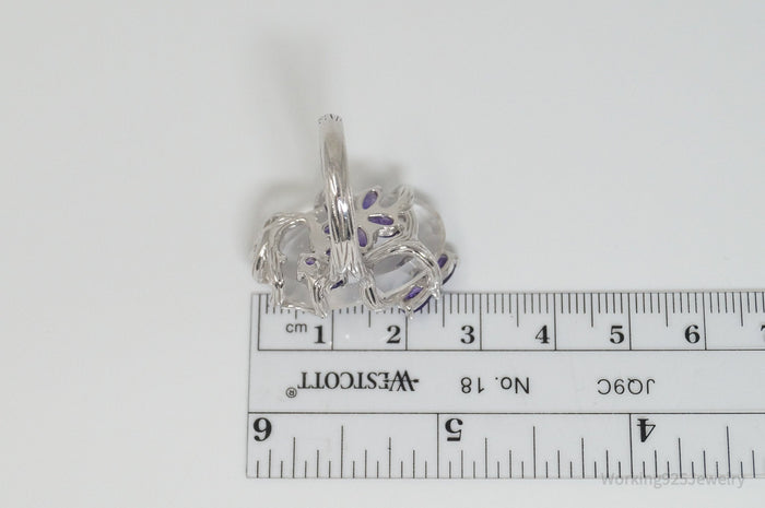 Vintage Designer Ross Simons Amethyst Crystal Sterling Silver Vine Ring - Sz 7