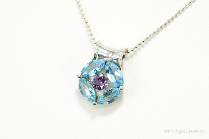 Vintage Designer S&G Blue Topaz Amethyst Sterling Silver Necklace 20"