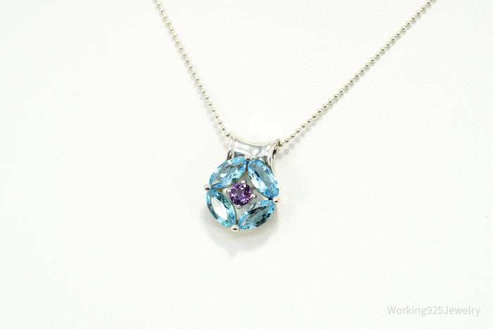 Vintage Designer S&G Blue Topaz Amethyst Sterling Silver Necklace 20"
