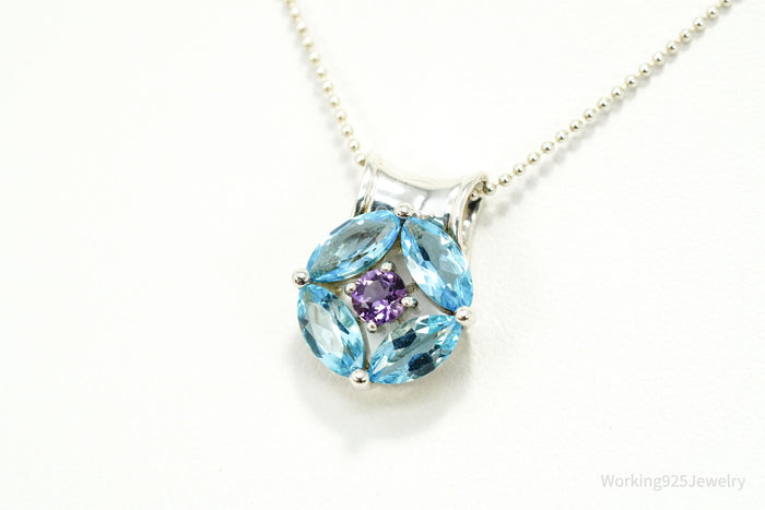 Vintage Designer S&G Blue Topaz Amethyst Sterling Silver Necklace 20"
