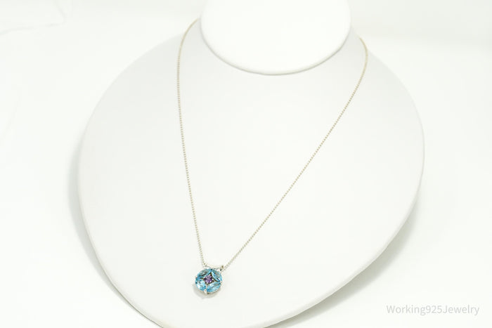 Vintage Designer S&G Blue Topaz Amethyst Sterling Silver Necklace 20"