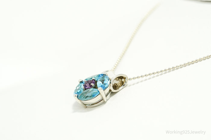Vintage Designer S&G Blue Topaz Amethyst Sterling Silver Necklace 20"