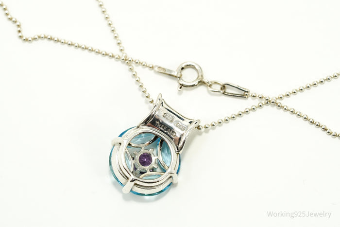 Vintage Designer S&G Blue Topaz Amethyst Sterling Silver Necklace 20"