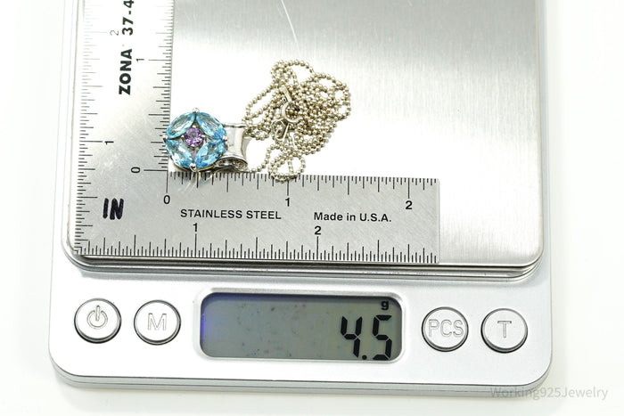 Vintage Designer S&G Blue Topaz Amethyst Sterling Silver Necklace 20"