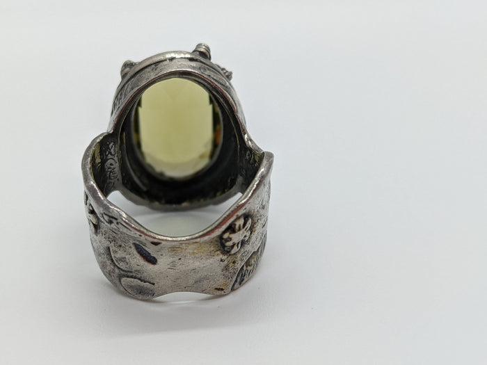 Vintage Designer Silpada Large Olive Green Peridot Floral Vine Ring Size 7