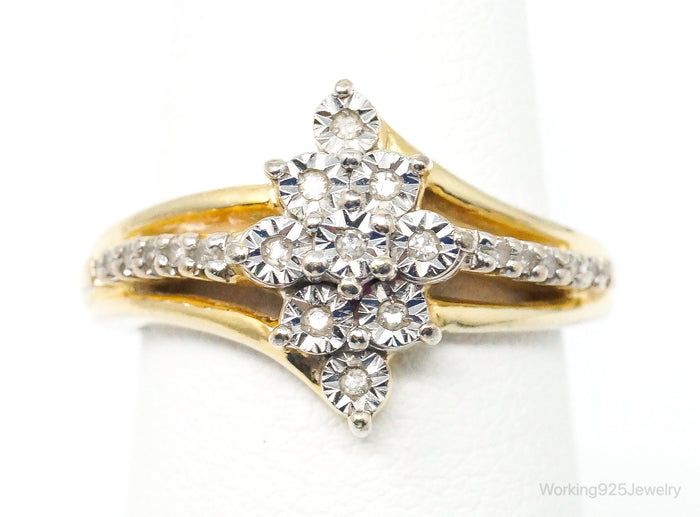 Vintage Designer SUN Diamond Gold Vermeil Sterling Silver Ring - Size 5.5