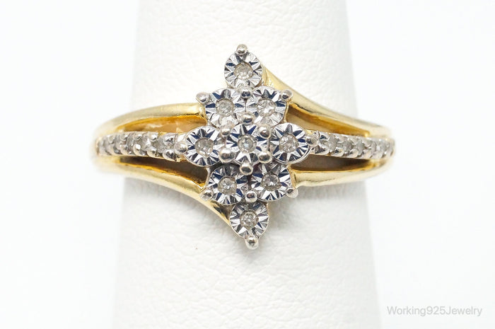 Vintage Designer SUN Diamond Gold Vermeil Sterling Silver Ring - Size 5.5