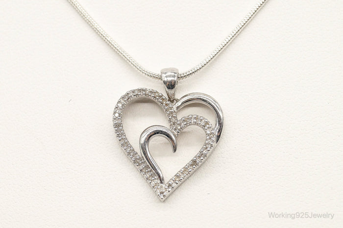 Vintage Designer SUN Diamond Heart Sterling Silver Necklace