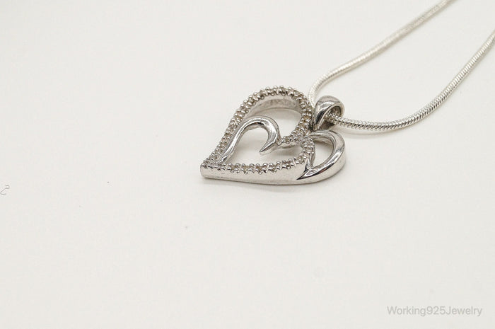 Vintage Designer SUN Diamond Heart Sterling Silver Necklace