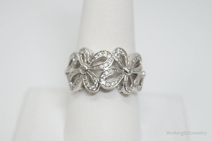Vintage Designer SW Cubic Zirconia Floral Sterling Silver Ring - Sz 9