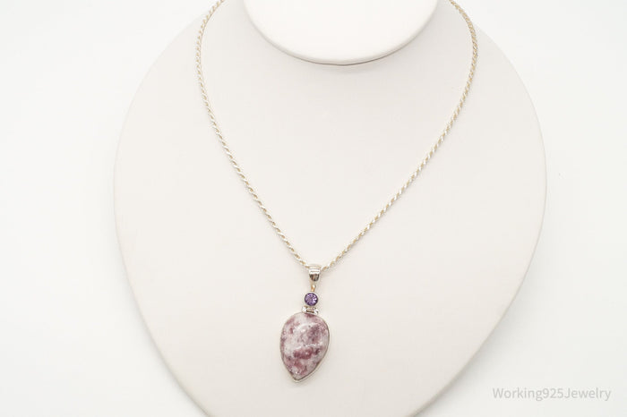 Vintage Designer TGGC Lepidolite Amethyst Sterling Silver Necklace