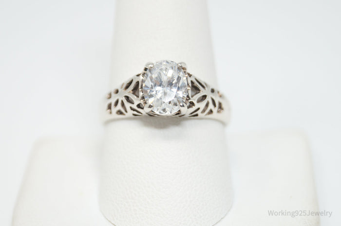 Vintage Designer UTC Large Cubic Zirconia Sterling Silver Statement Ring - Sz 10