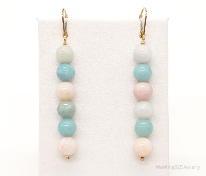 Vintage Designer UTC Multi Color Jade Gold Vermeil Sterling Silver Earrings