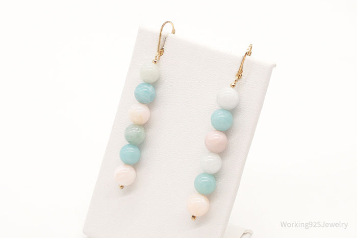 Vintage Designer UTC Multi Color Jade Gold Vermeil Sterling Silver Earrings