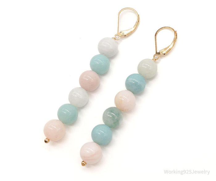 Vintage Designer UTC Multi Color Jade Gold Vermeil Sterling Silver Earrings