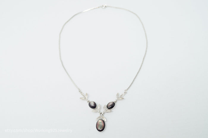 Vintage Designer Van Dell Black MOP Sterling Silver Necklace