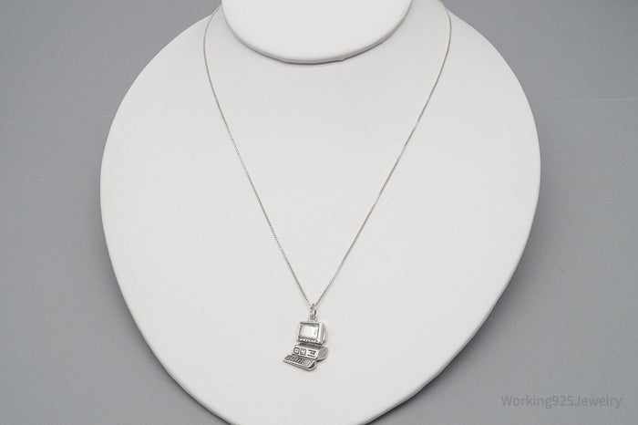 Vintage Desktop Computer Sterling Silver Necklace - 19"