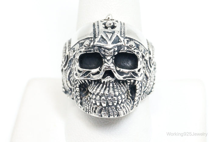 Vintage Detailed Large Skull Sterling Silver Ring - SZ 10