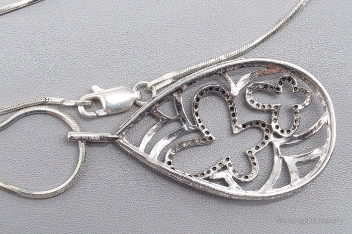 Vintage Diamond Butterflies Sterling Silver Necklace 20"