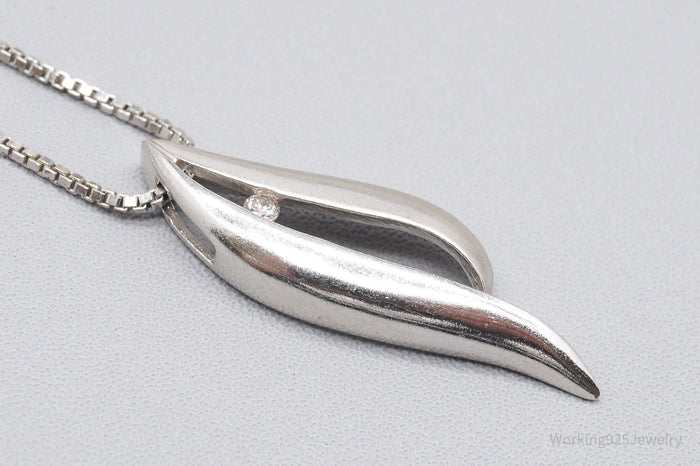 Vintage Diamond Sterling Silver Necklace 18"