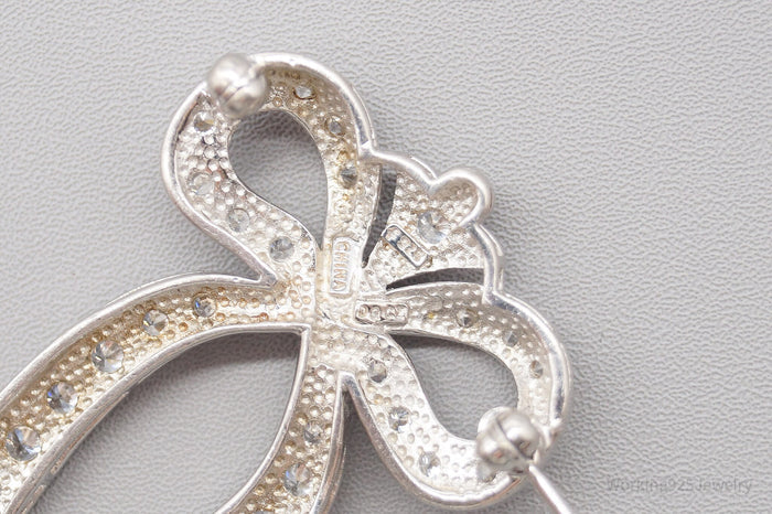 Vintage Diamonique Cubic Zirconia Sterling Silver Ribbon Bow Brooch Pin