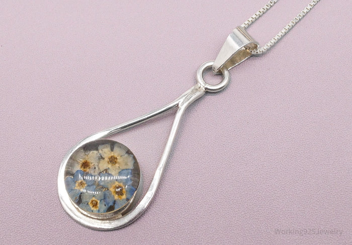 Vintage Dried Flowers Sterling Silver Necklace 20"
