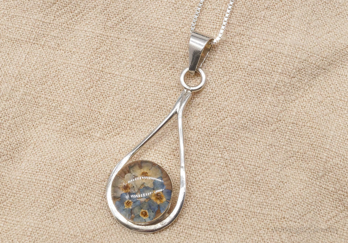 Vintage Dried Flowers Sterling Silver Necklace 20"